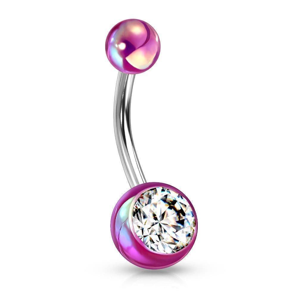 Piercing do pupíku - perleťový lesk a zirkon (bílý) - náhled 2