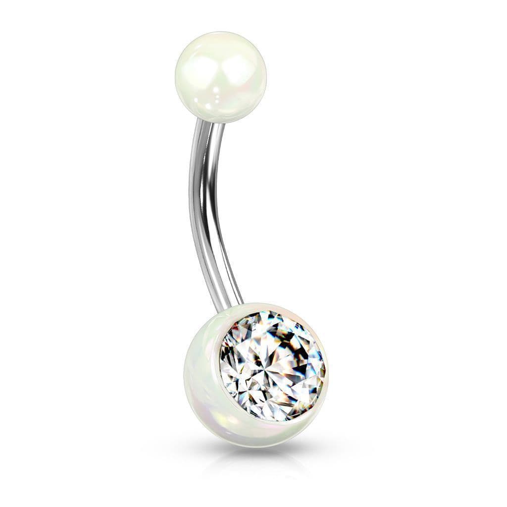 Piercing do pupíku - perleťový lesk a zirkon (bílý) - náhled 1