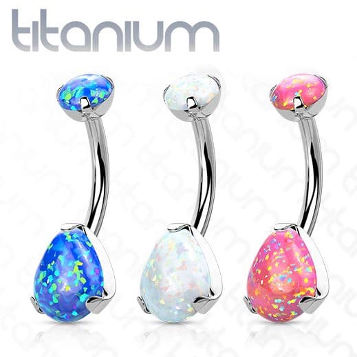 Piercing do pupíku - TITAN, opál (bílá) - TIT1187-OP17 - náhled 2
