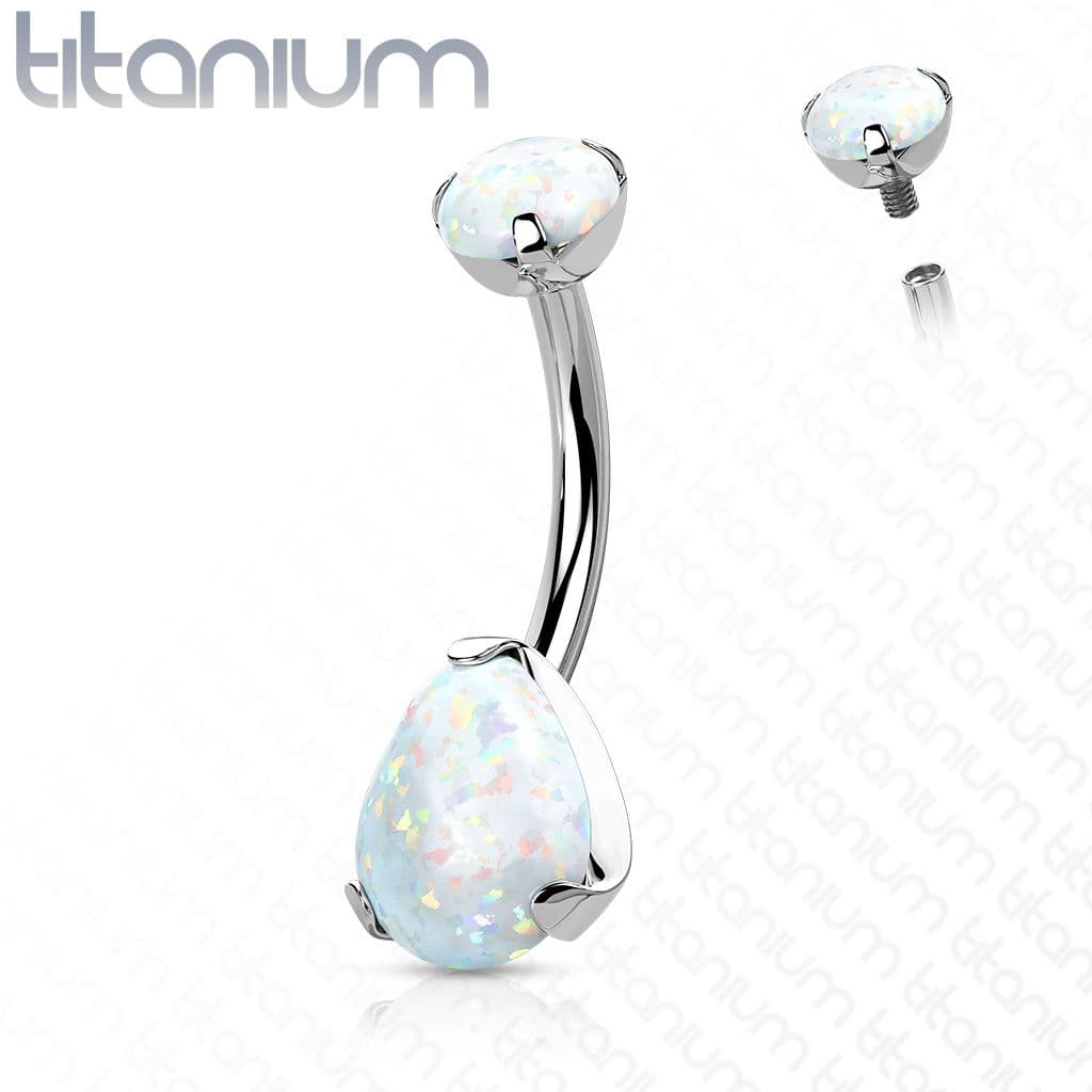 Piercing do pupíku - TITAN, opál (bílá) - TIT1187-OP17 - náhled 1