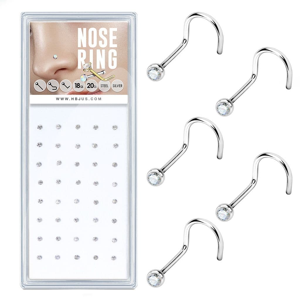 S4U Sada 40ti piercingů do nosu, 2mm zirkon, tl. 1 mm - N0000-21