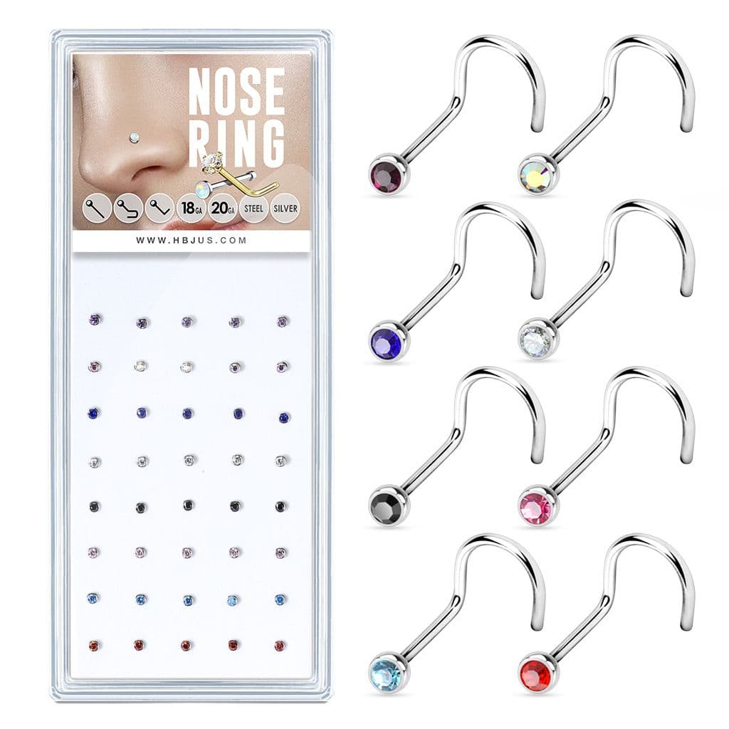 S4U Sada 40ti piercingů do nosu, 2,5mm zirkon, tl. 1 mm - N0000-23