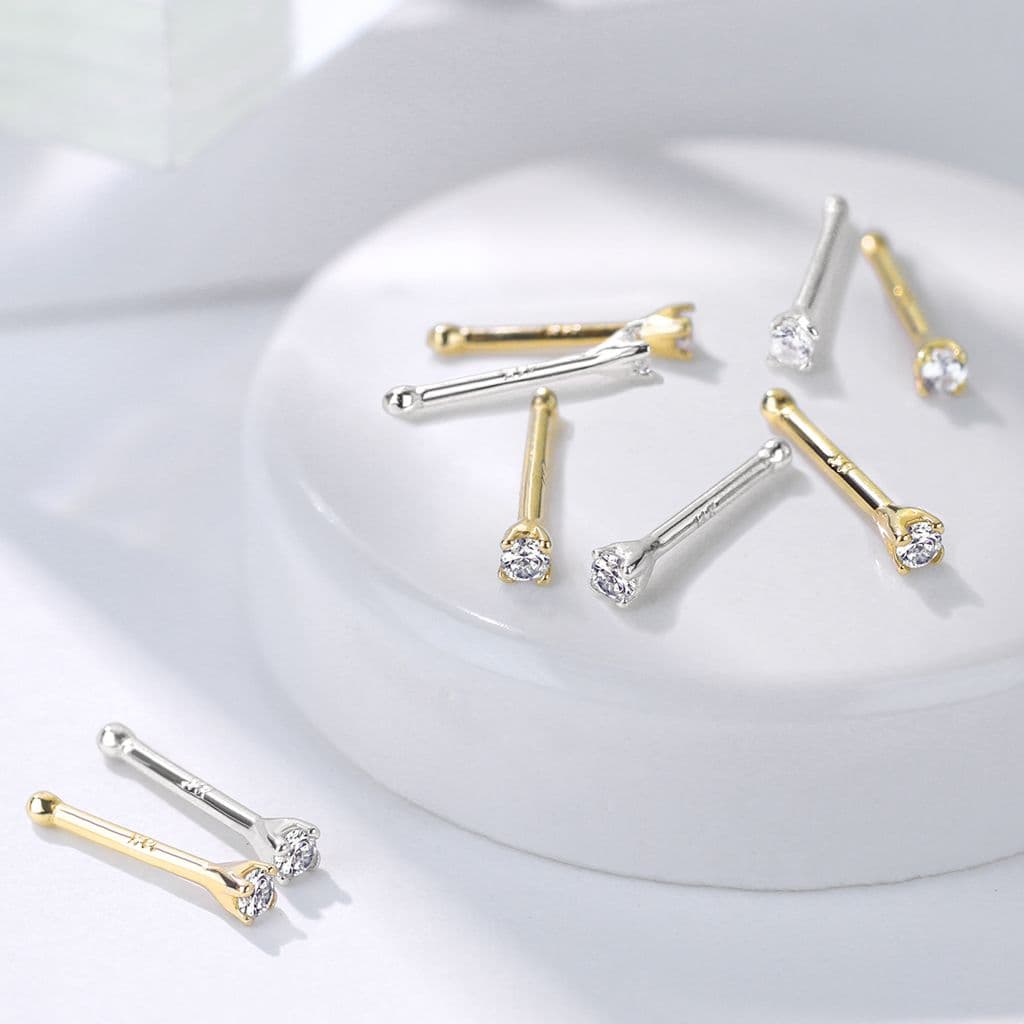 Zlatý piercing do nosu - čirý zirkon 1,5 mm, Au 585/1000 - náhled 4