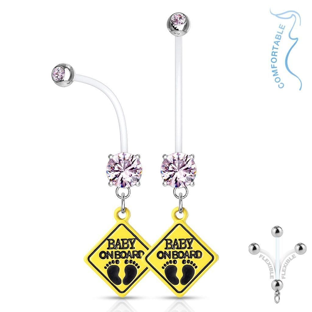 Těhotenský piercing do pupíku - baby on board (růžová) - WP0020-P - náhled 1