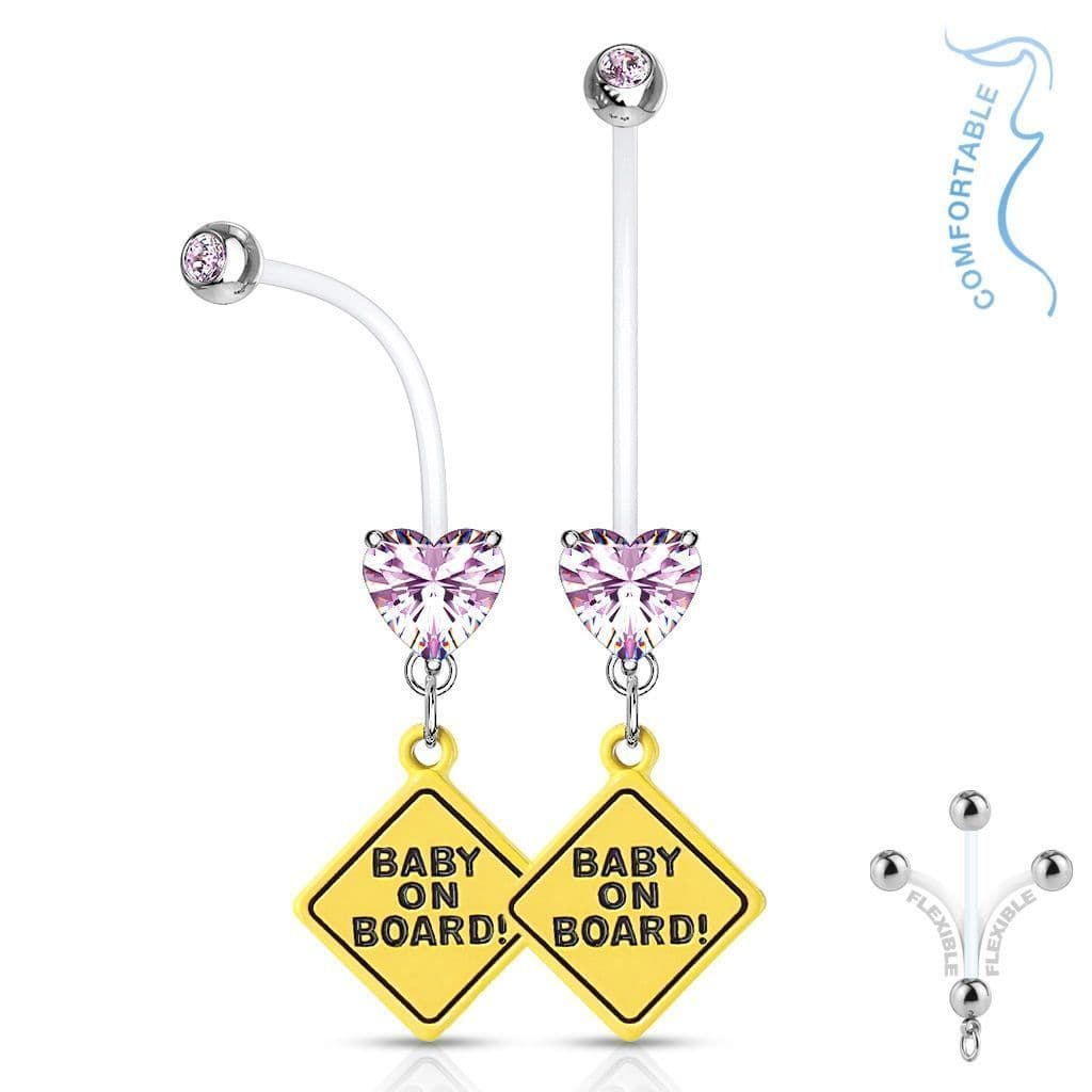 Těhotenský piercing do pupíku - baby on board (růžová) - WP0032-P - náhled 1