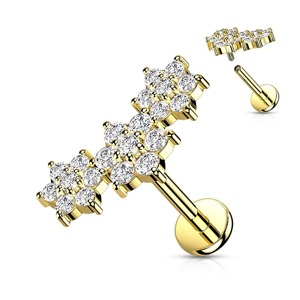 Zlacený piercing do brady s kytičkami 1,2 x 6 mm - LB1102GD-1206