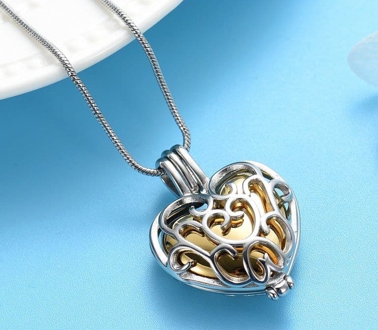 Náhrdelník - pamětní přívěsek, pietní přívěsek, přívěsek na popel srdce gold - náhled 5