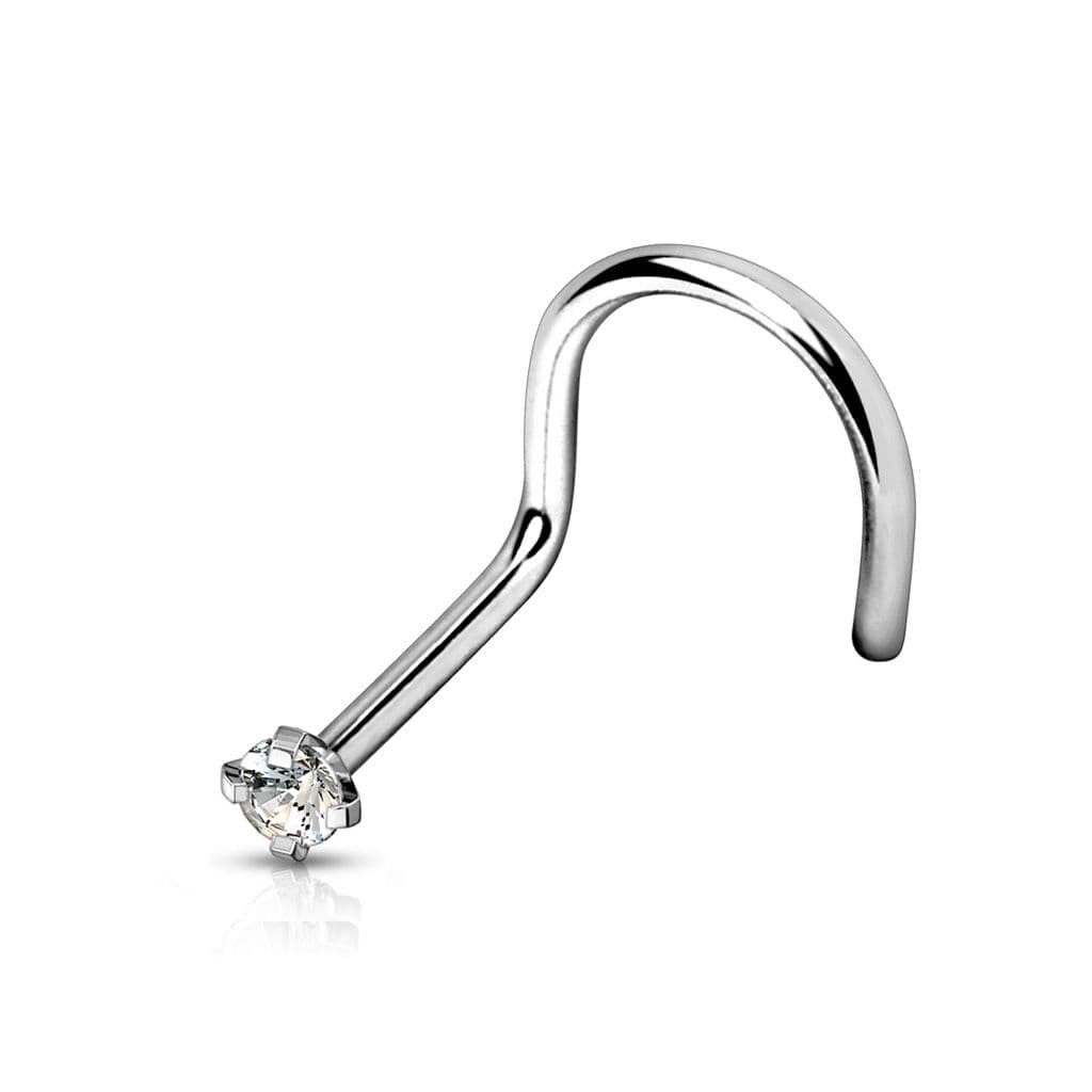 Zahnutý piercing do nosu - titan (čirý 2 mm) - TIT1063C-020 - náhled 1