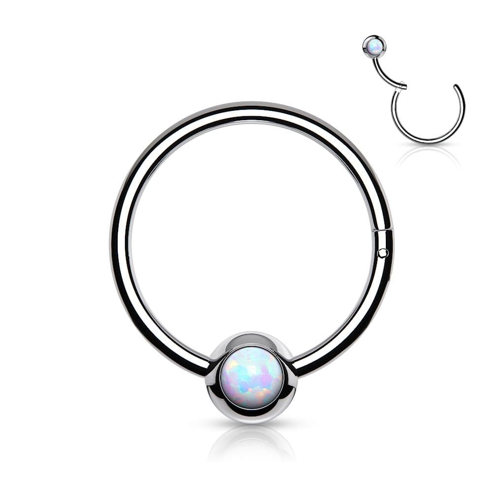 Piercing kruh segment, bílý opál (1,2 x 10 mm) - K01067-1210