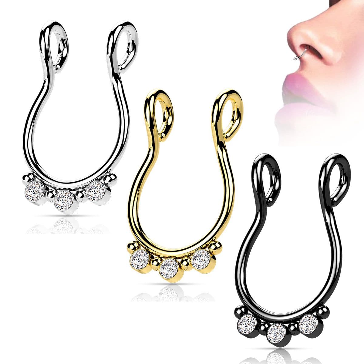 Falešný piercing do nosu - septum (černá) - ST0020-K - náhled 2