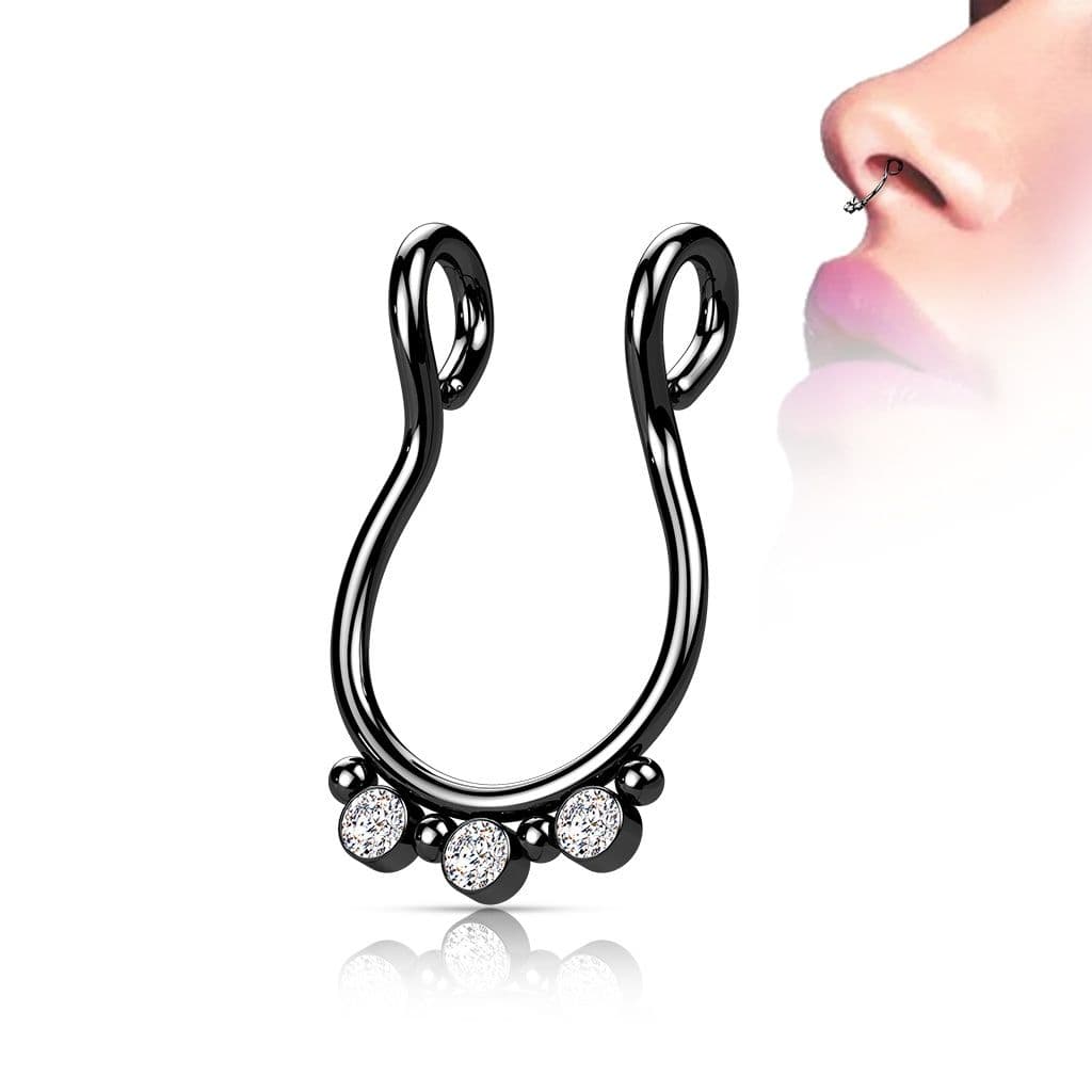 Falešný piercing do nosu - septum (černá) - ST0020-K - náhled 1