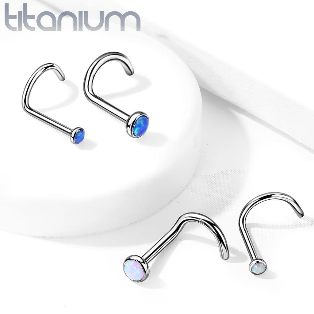 Zahnutý piercing do nosu - titan, opál 2 mm (bílá) - TIT1059-OP17 - náhled 4