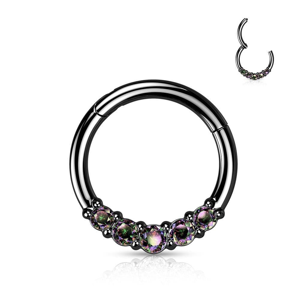 Černý segment kruh se zirkony, septum piercing 1,2 x