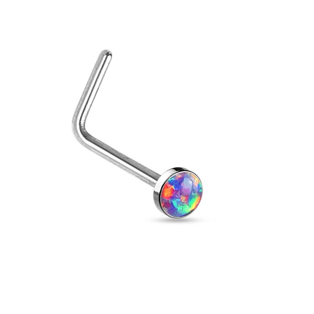 Zahnutý piercing do nosu - fialový opál - N0016-OP38