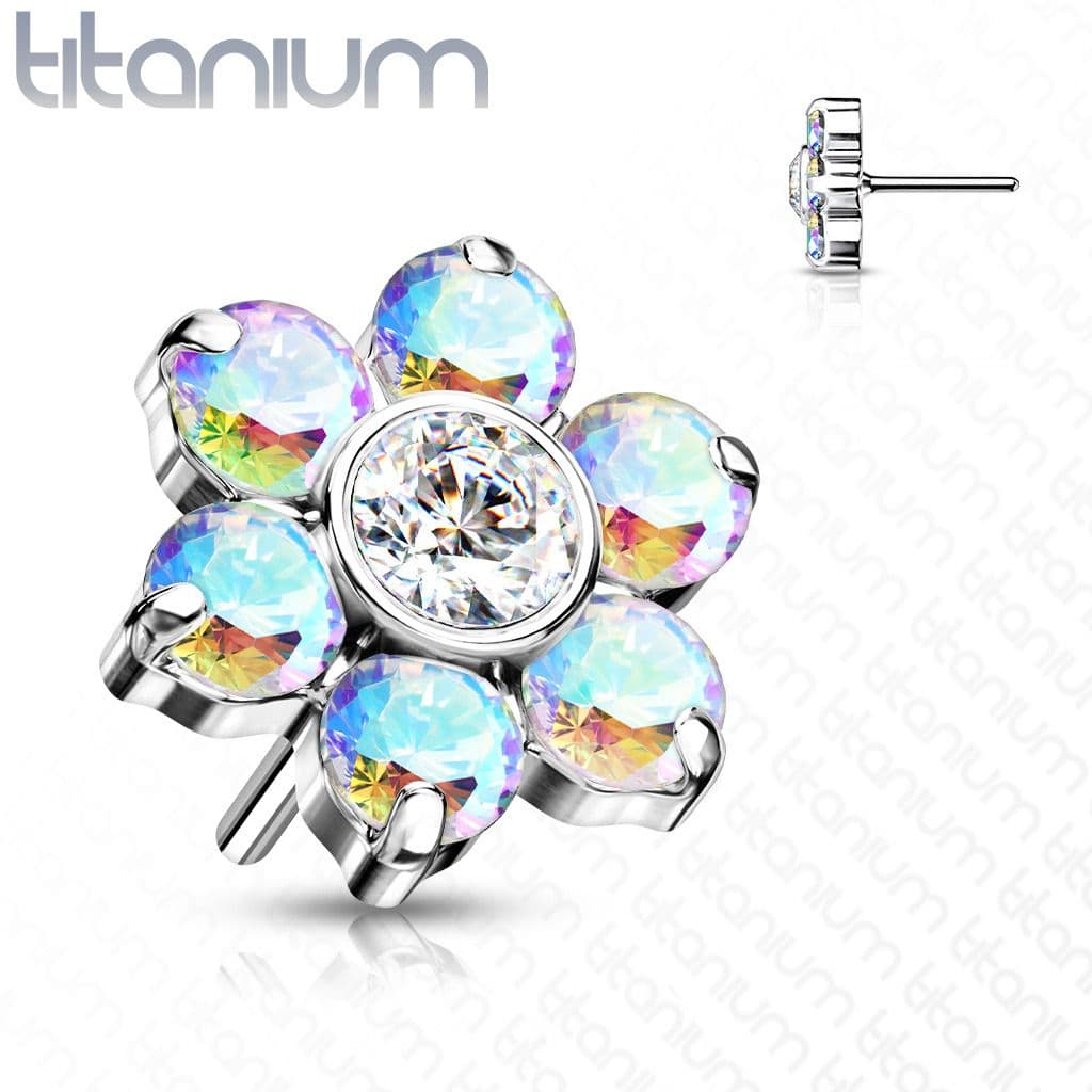 S4U Kytička k PUSH IN piercing do nosu TITAN, duhové zirkony - TIT1213-AB - náhled 1