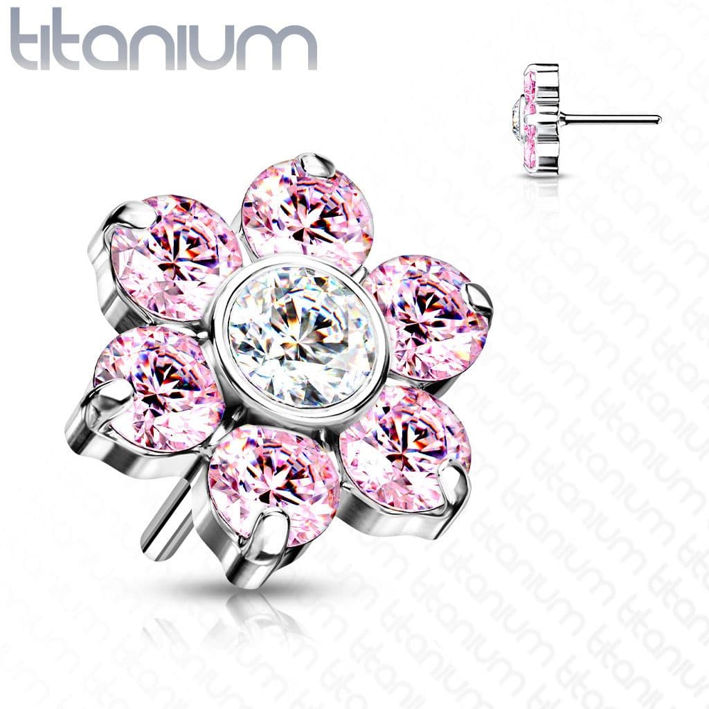 S4U Kytička k PUSH IN piercing do nosu TITAN, růžové zirkony - TIT1213-P - náhled 1