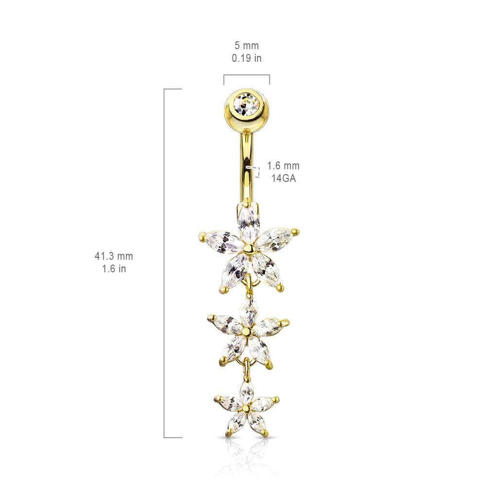 Visací piercing do pupíku s kytičkami - náhled 4
