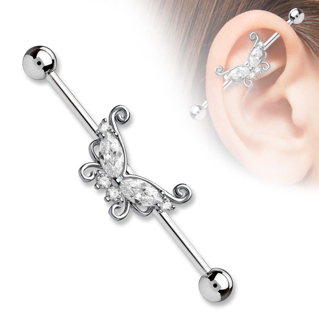 Industrial piercing s motýlem - ID01037-C