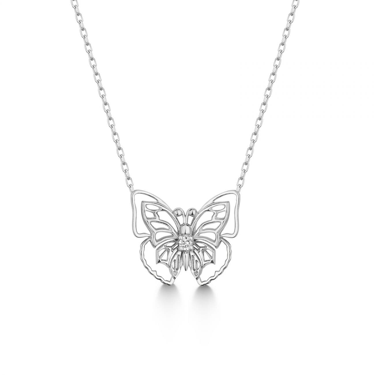 NUBIS Stříbrný diamantový náhrdelník motýlek - NBS-009