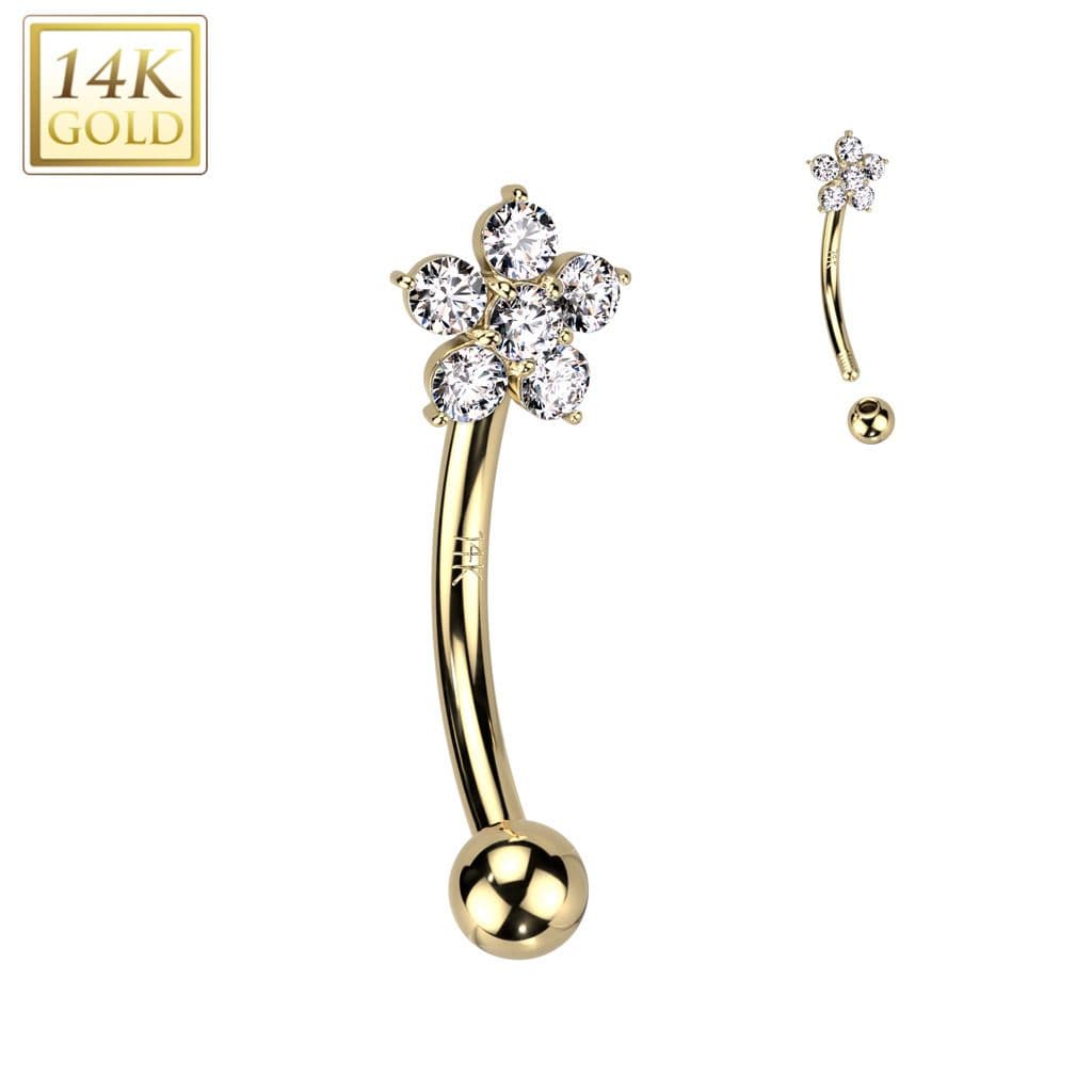 Zlatý piercing do obočí, čirý zirkon, Au 585/1000 - ZL01261-YG