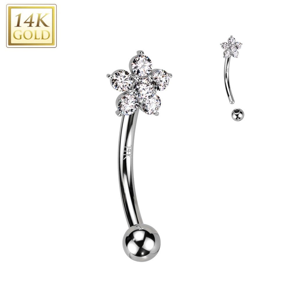 Zlatý piercing do obočí, čirý zirkon, Au 585/1000 - ZL01261-WG