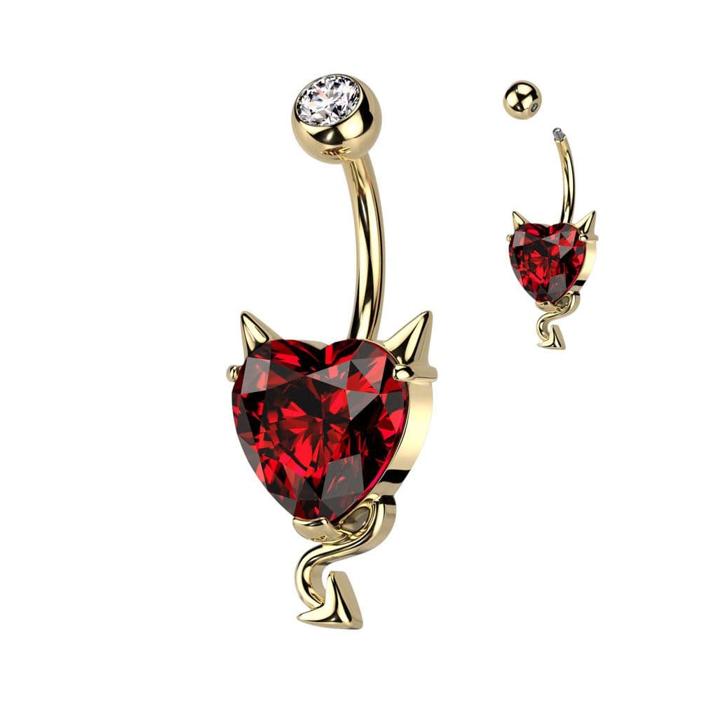 Zlacený piercing do pupíku - srdce s čertovskými rohy - WP0059-R