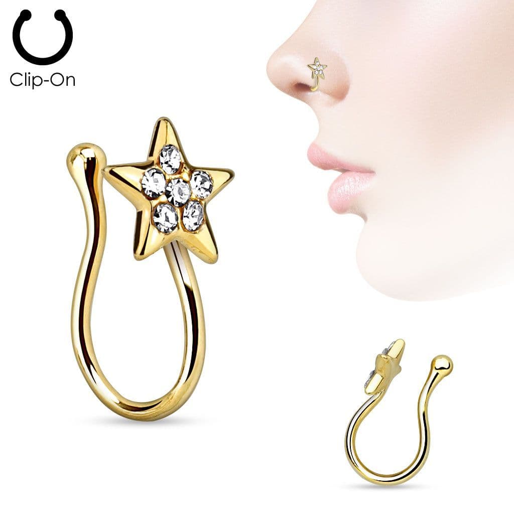 Falešný piercing do nosu hvězdička - klips stříbrný - náhled 3