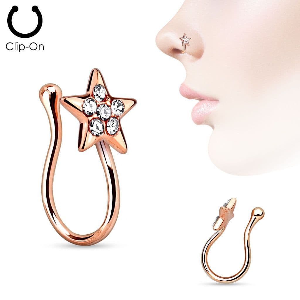 Falešný piercing do nosu hvězdička - klips stříbrný - náhled 4