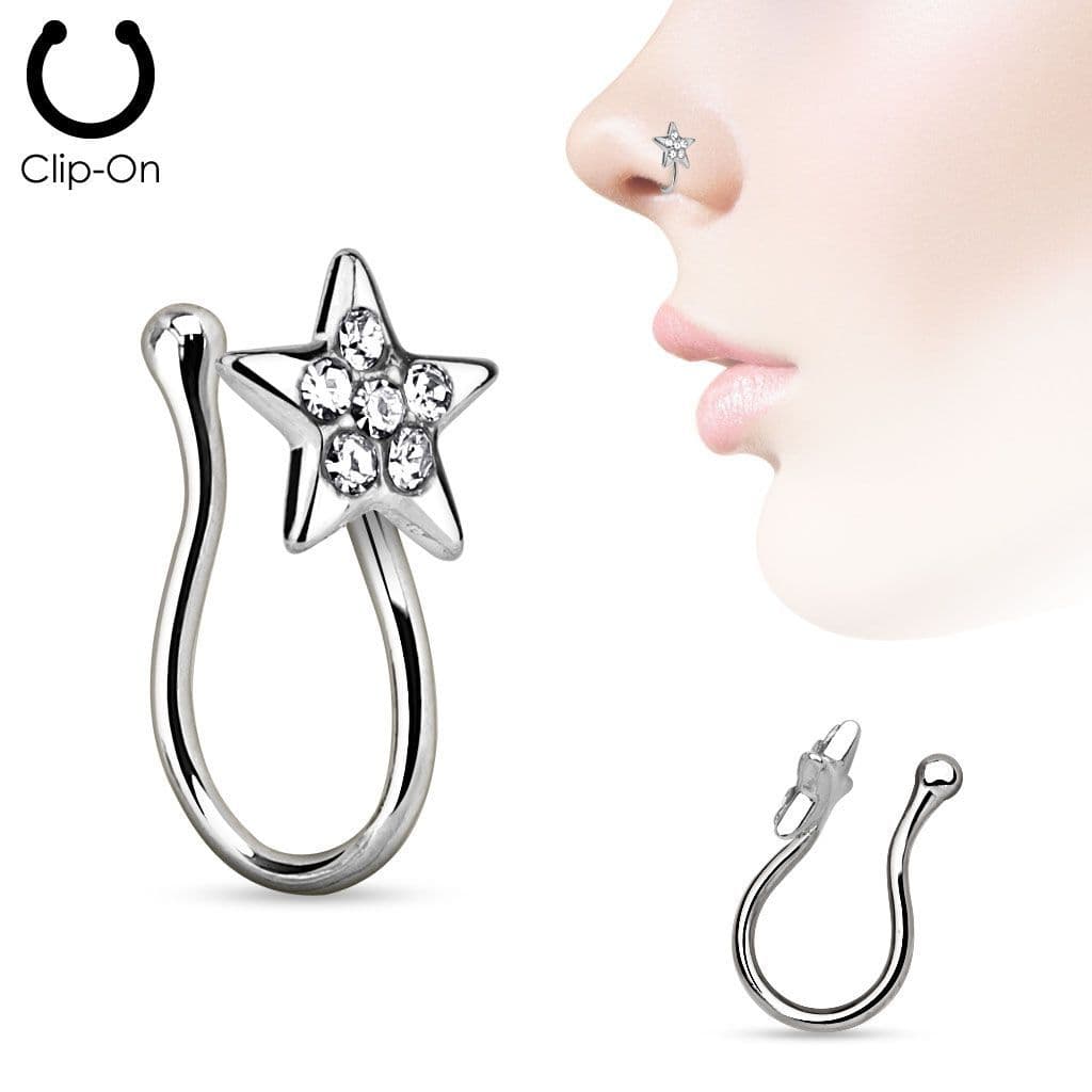 Falešný piercing do nosu hvězdička - klips stříbrný - náhled 1
