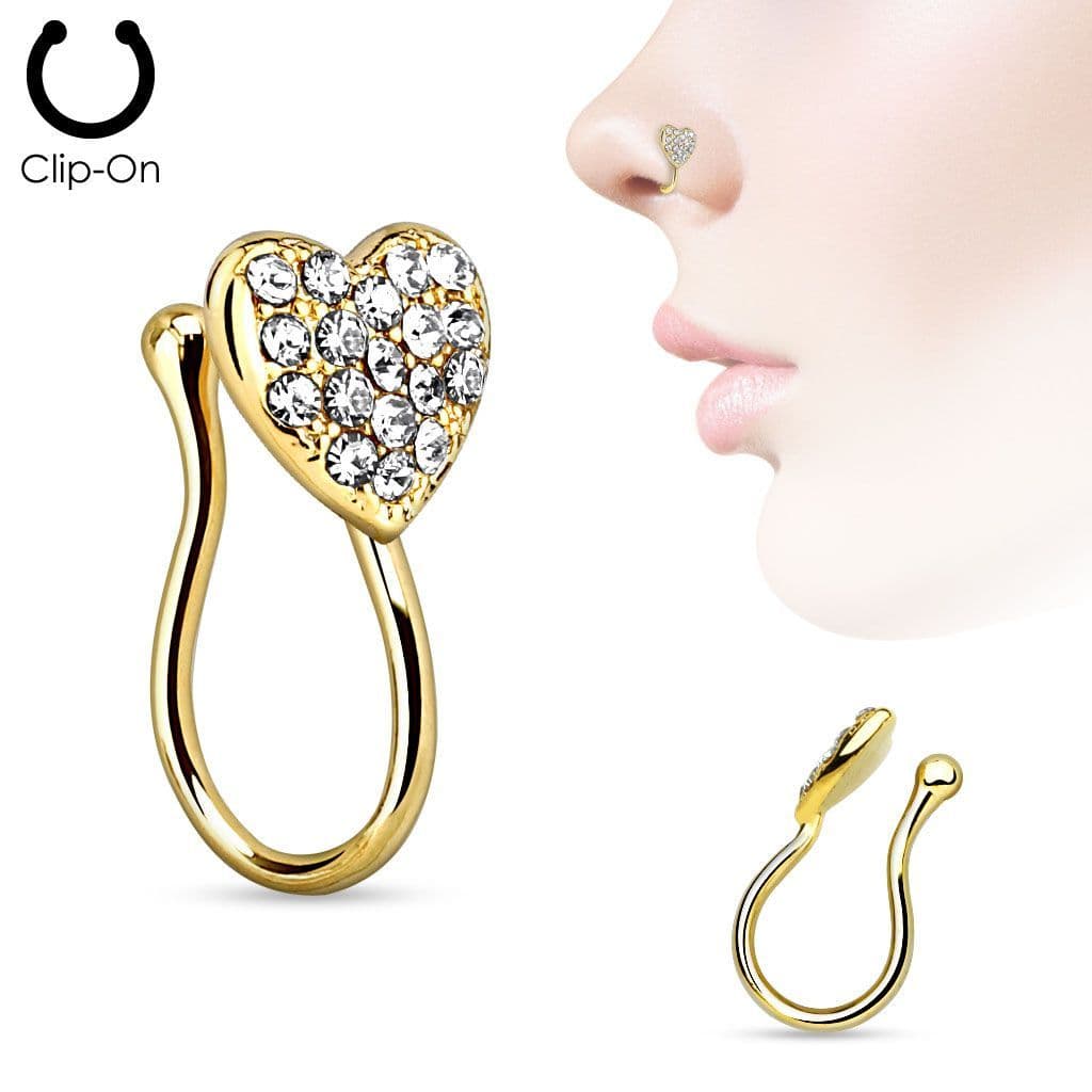 Falešný piercing do nosu srdíčko - klips růžovozlatý - náhled 3