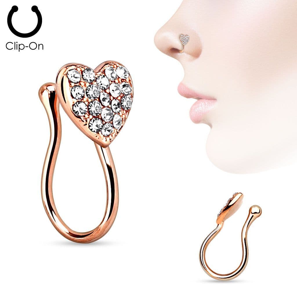Falešný piercing do nosu srdíčko - klips růžovozlatý - náhled 1