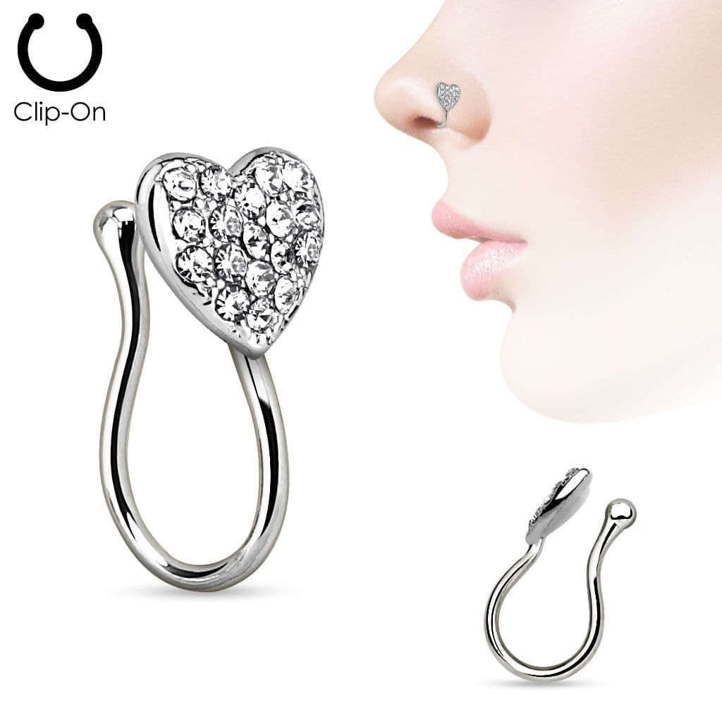 Falešný piercing do nosu srdíčko - klips růžovozlatý - náhled 4