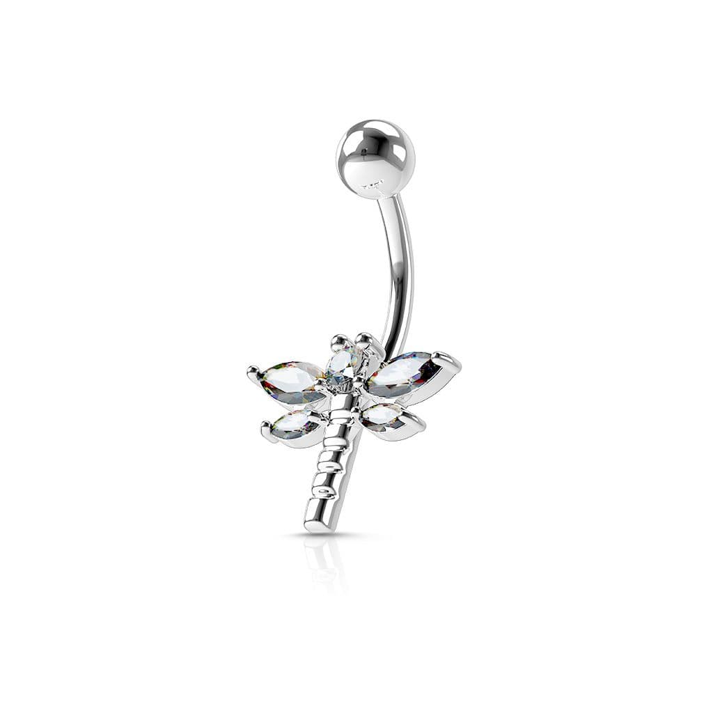 Piercing do pupíku - vážka s čirými kamínky - WP01078