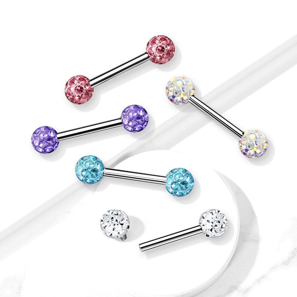 Piercing do bradavky chirurgická ocel s duhovými krystaly - náhled 2