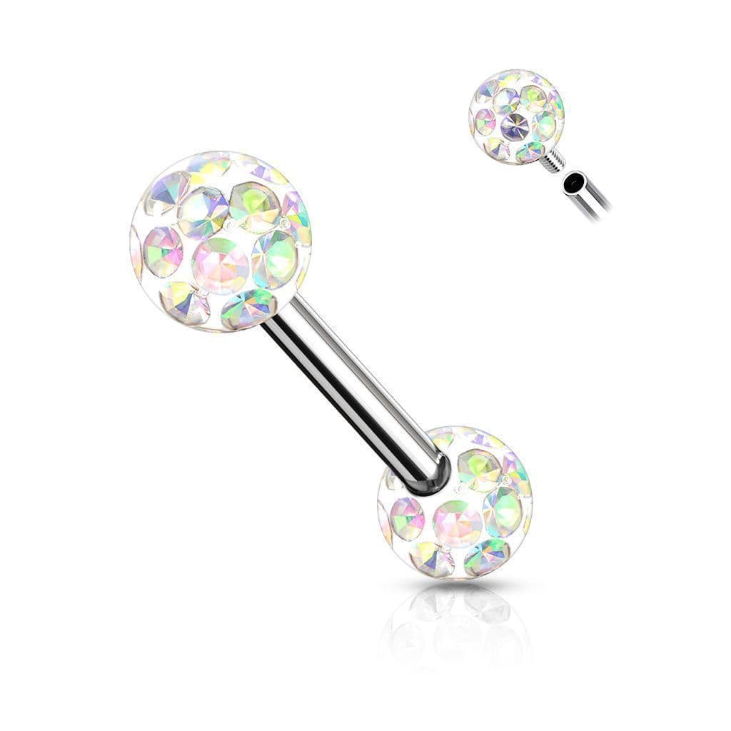 Piercing do jazyka chirurgická ocel s duhovými krystaly - náhled 1