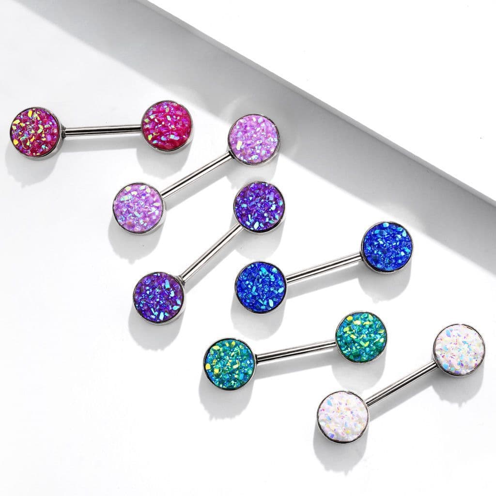 Piercing do bradavky chirurgická ocel s fialovými krystaly - náhled 2
