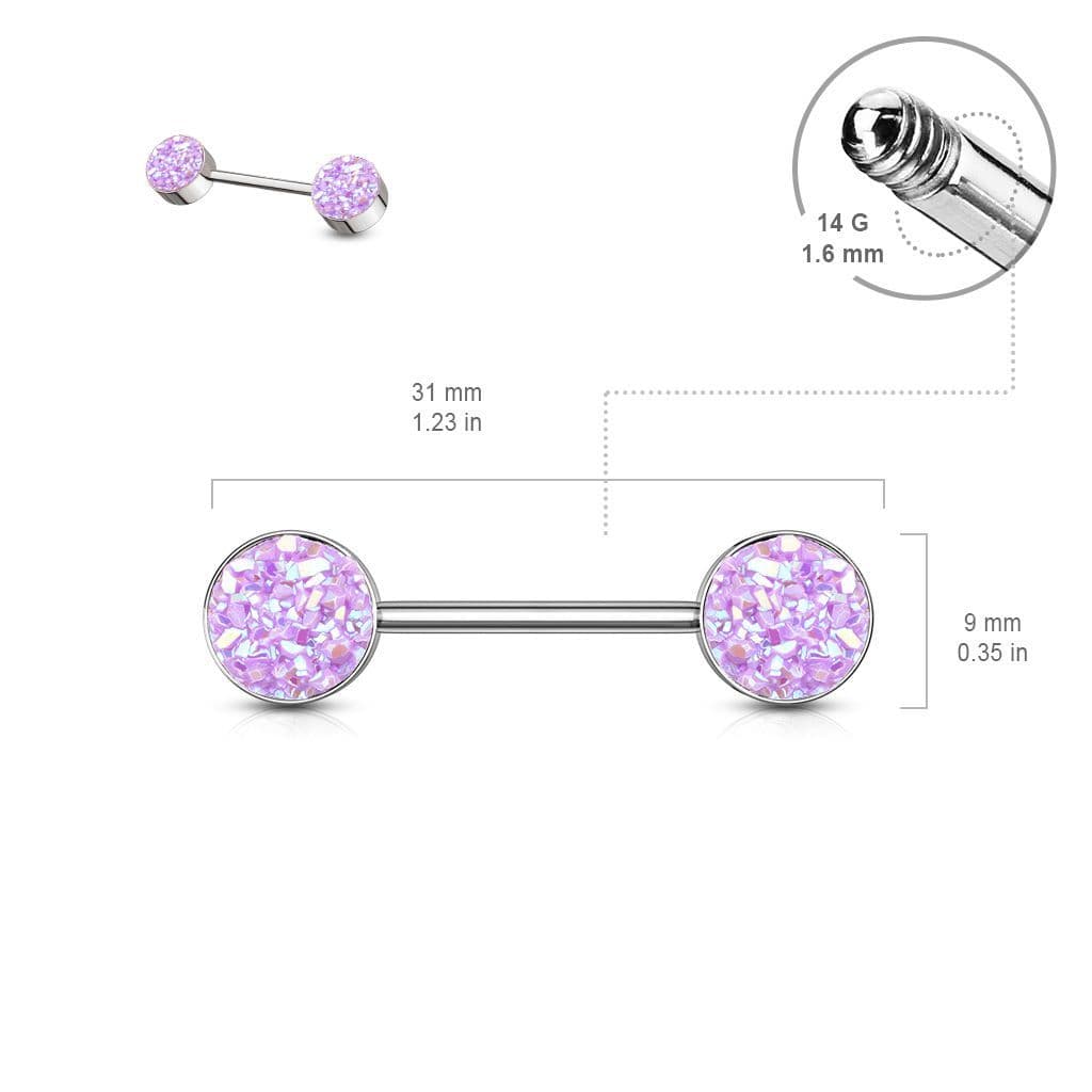 Piercing do bradavky chirurgická ocel s fialovými krystaly - náhled 3