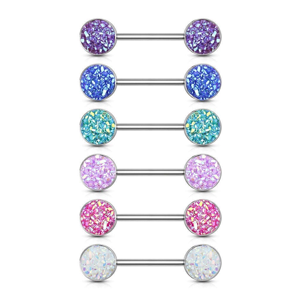 Piercing do bradavky chirurgická ocel s fialovými krystaly - náhled 5