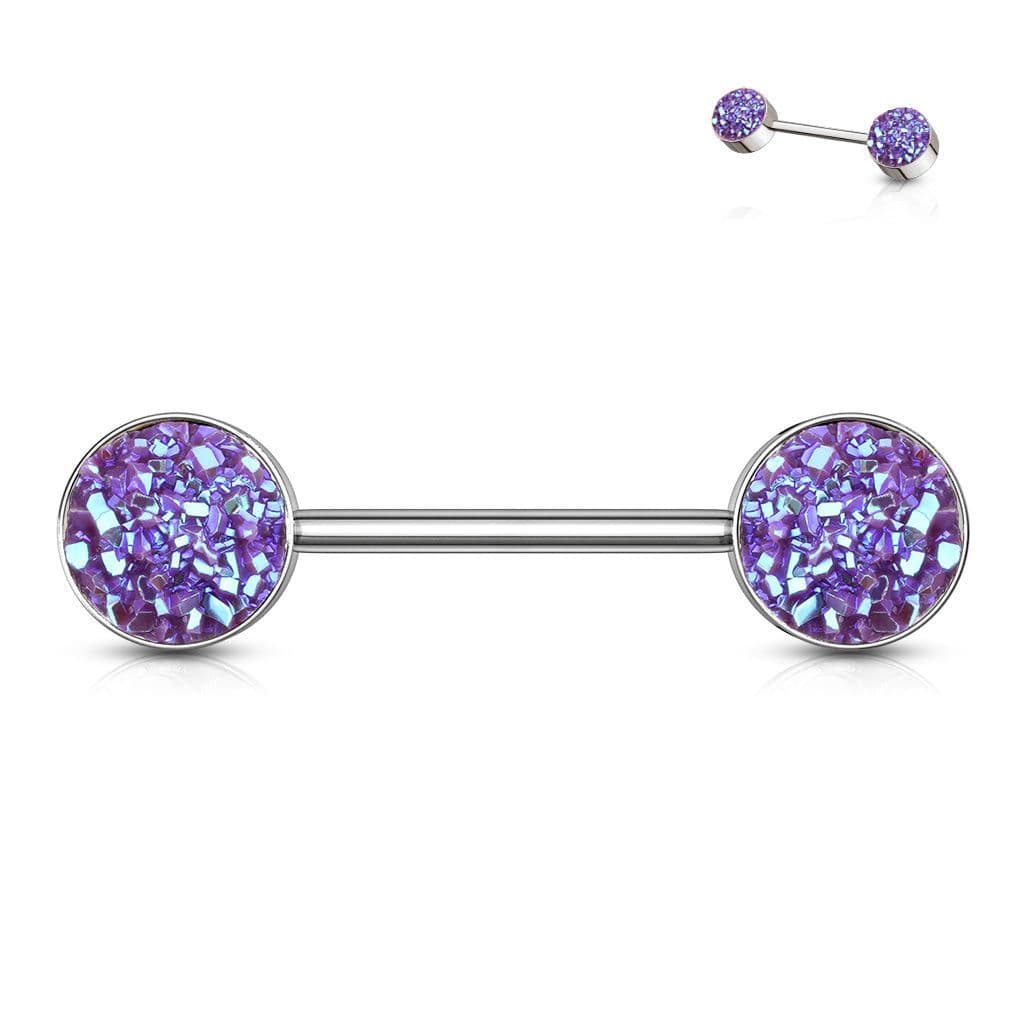 Piercing do bradavky chirurgická ocel s fialovými krystaly - náhled 1