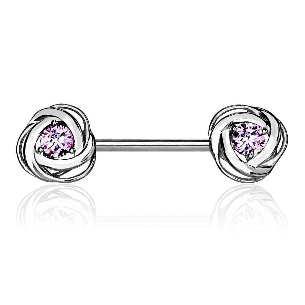 Piercing do bradavky chirurgická ocel s růžovými zirkony - náhled 1