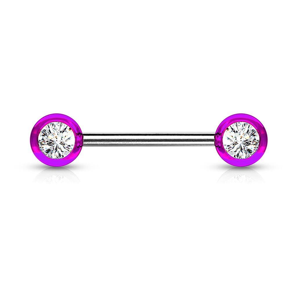 Piercing do bradavky chirurgická ocel se zirkony (fialový) - náhled 1
