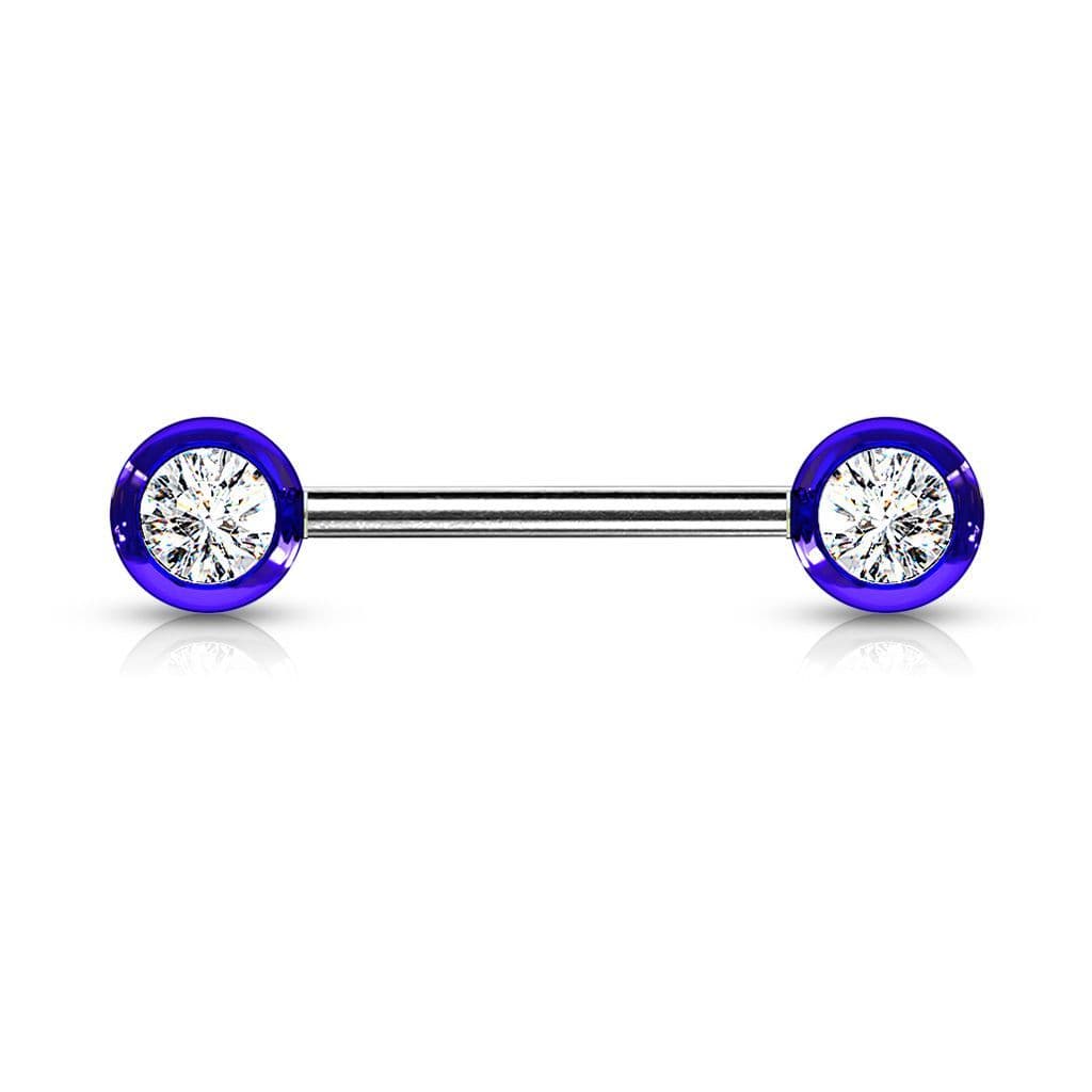 Piercing do bradavky chirurgická ocel se zirkony (fialový) - náhled 2