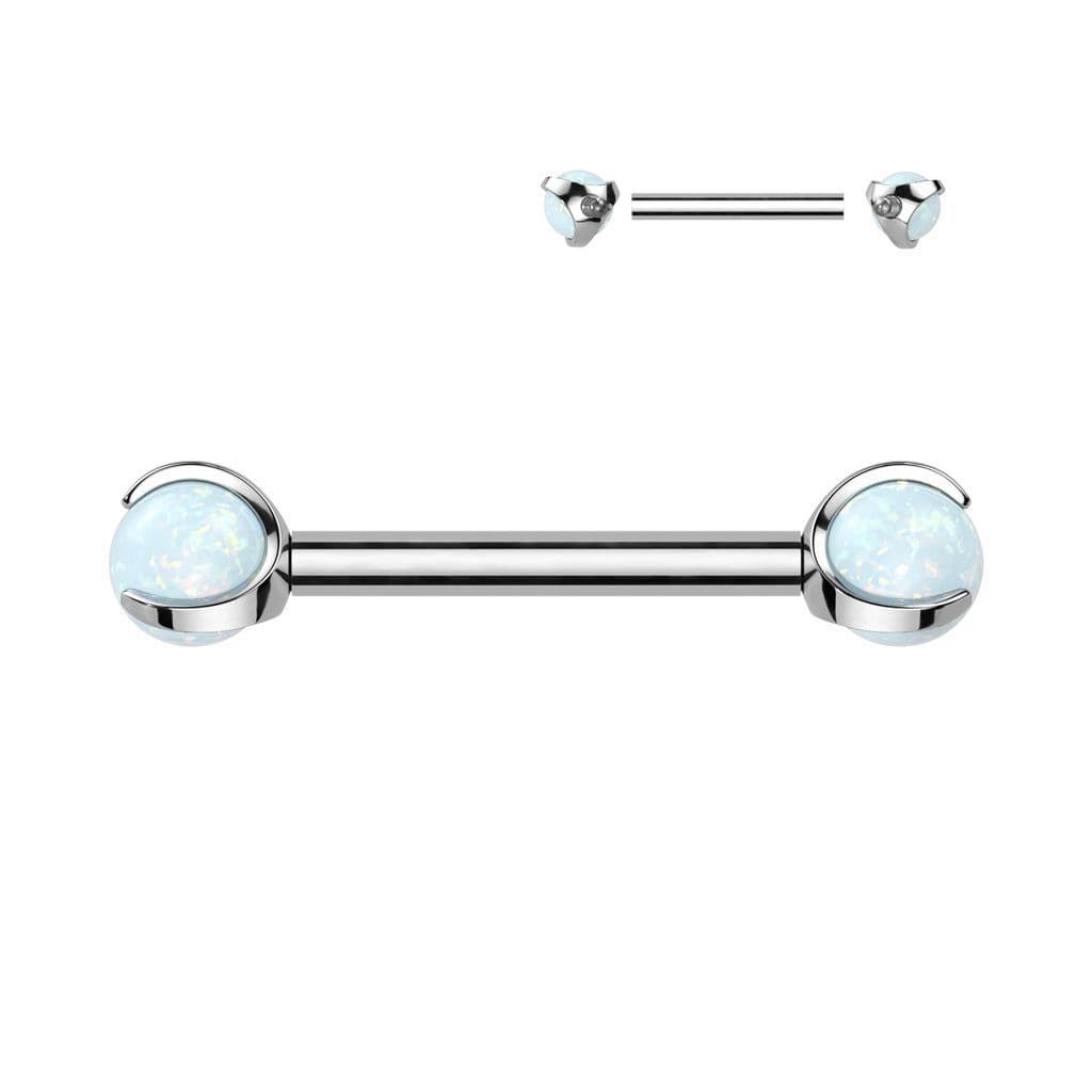 Piercing do bradavky z titanu s opálovými kuličkami (bílý) - náhled 1