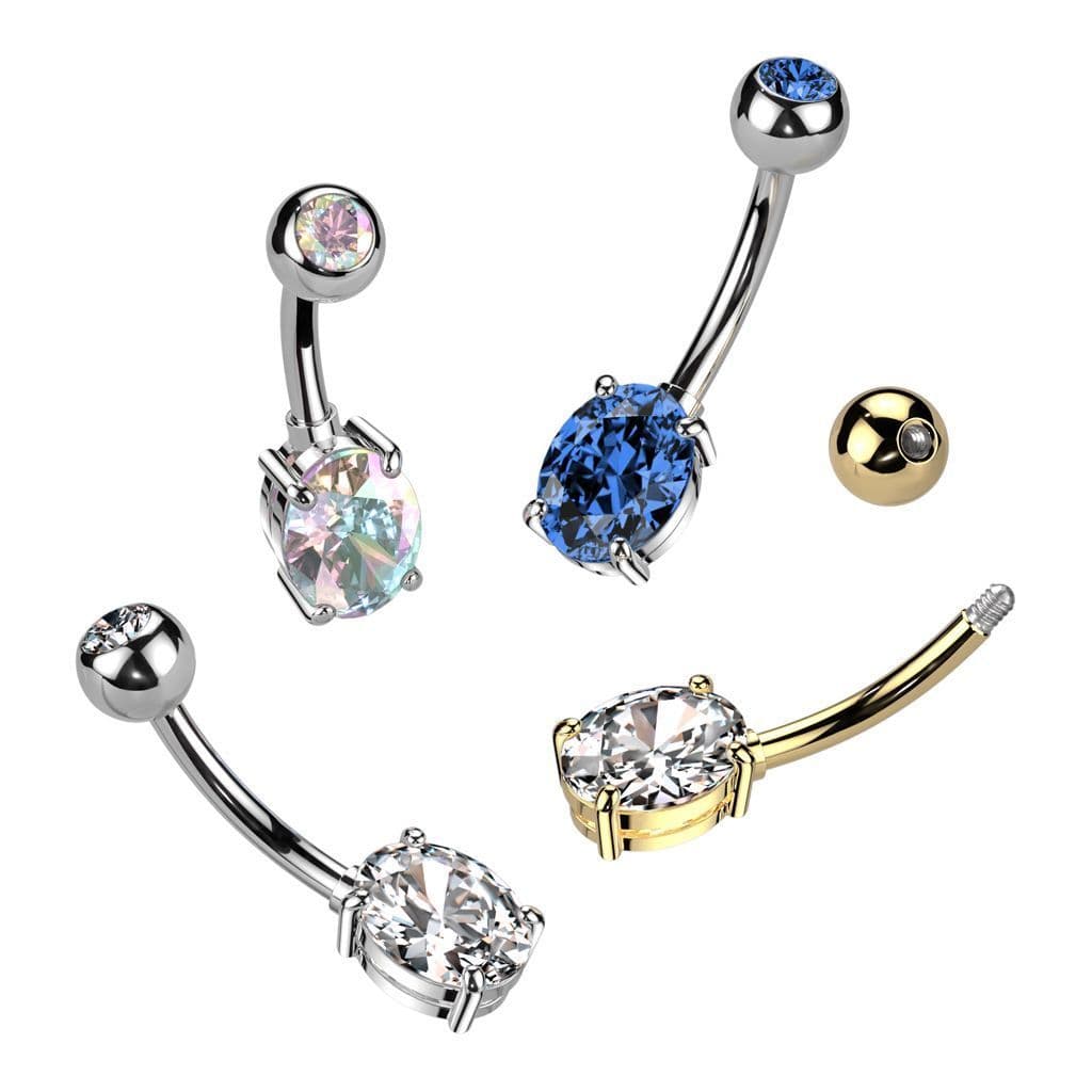 Piercing do pupíku s oválným kamenem (duhový) - náhled 5