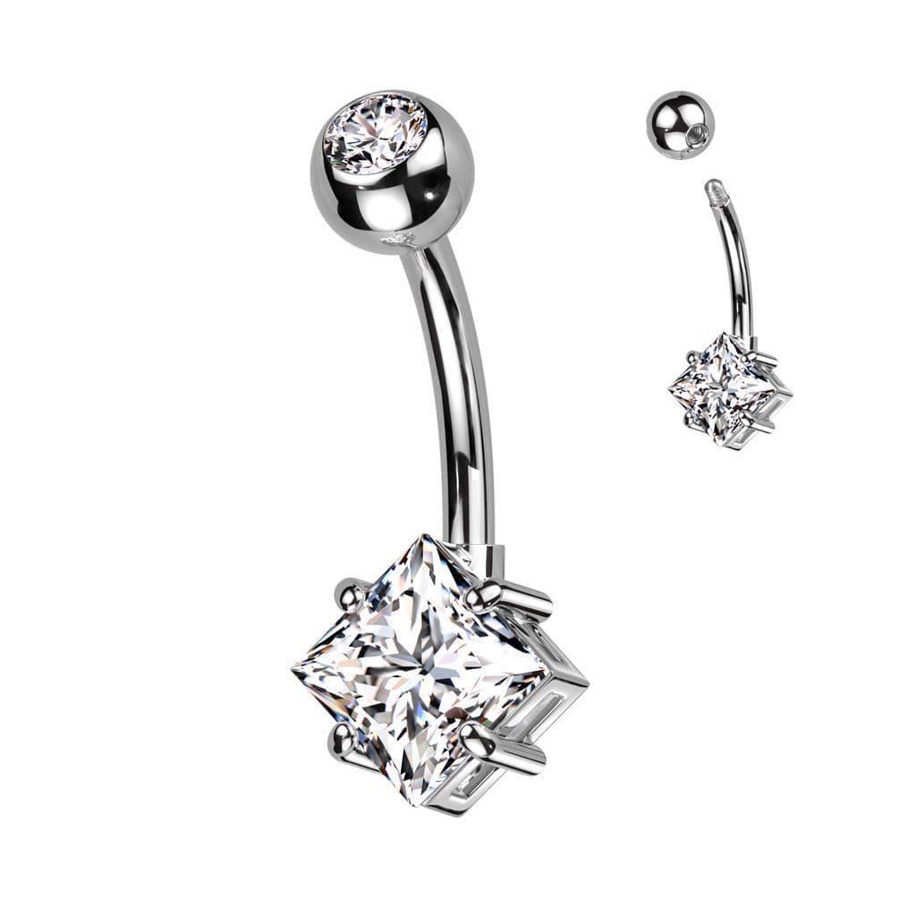 Piercing do pupíku s čtvercovým kamenem (duhový) - náhled 2
