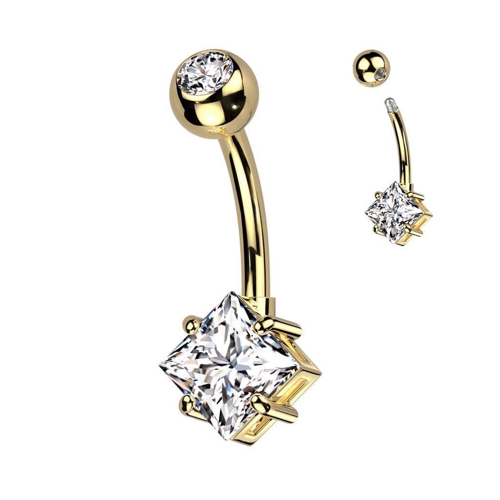 Piercing do pupíku s čtvercovým kamenem (duhový) - náhled 3