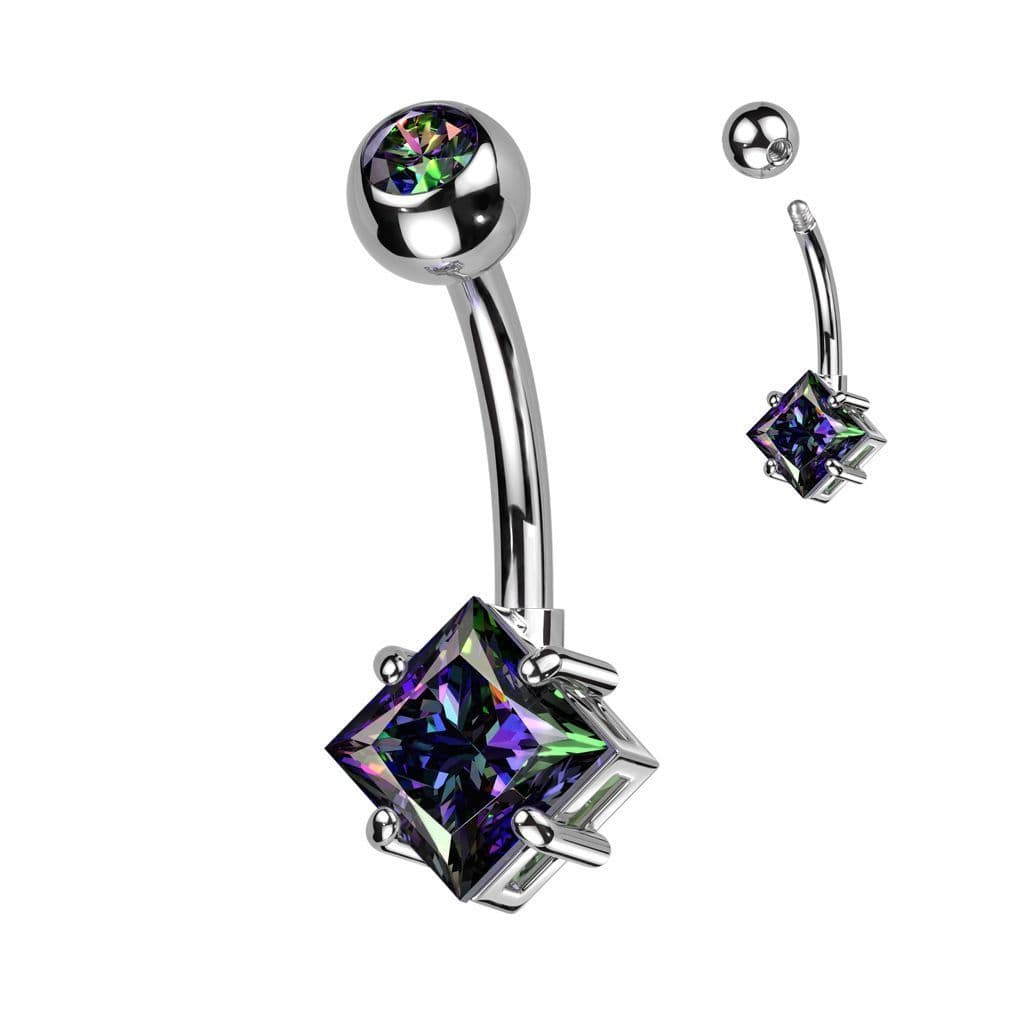 Piercing do pupíku s čtvercovým kamenem (duhový) - náhled 4
