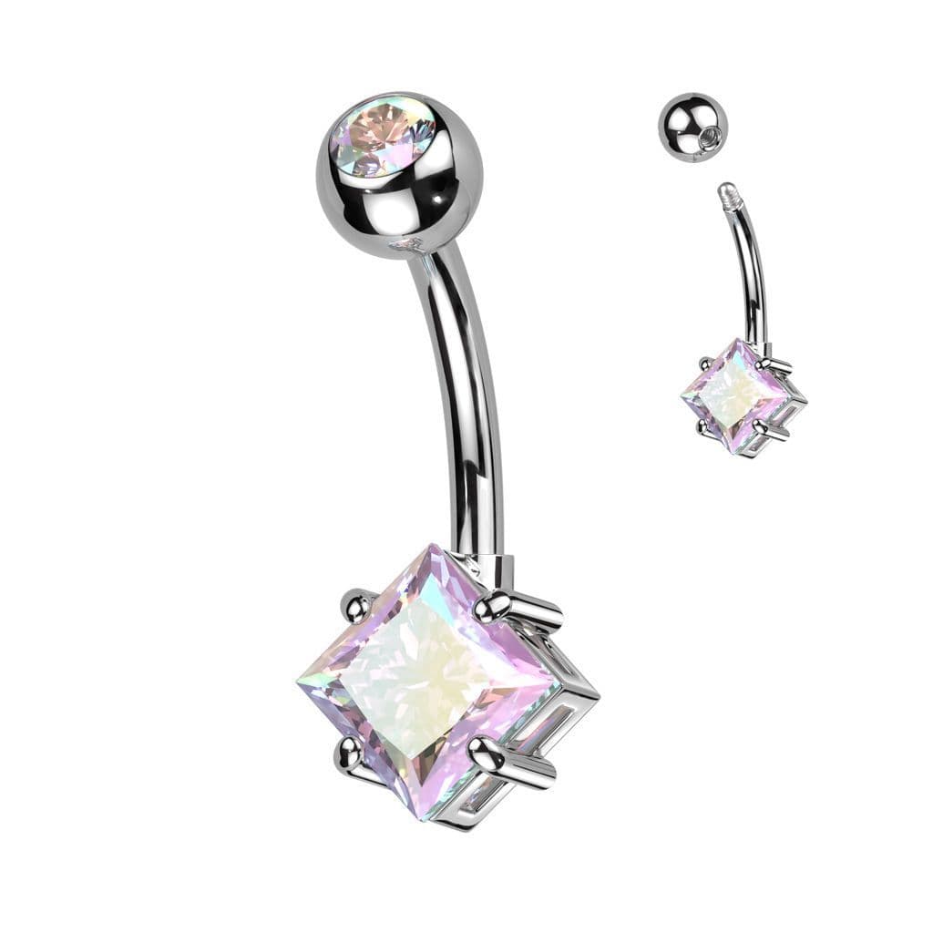 Piercing do pupíku s čtvercovým kamenem (duhový) - náhled 1