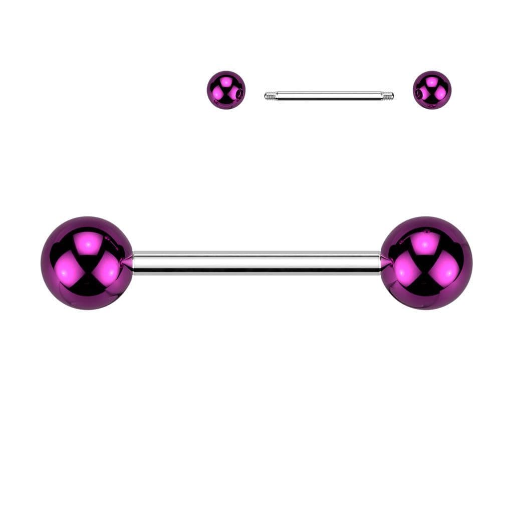Piercing do jazyka s lesklými kuličkami (fialový) - náhled 1