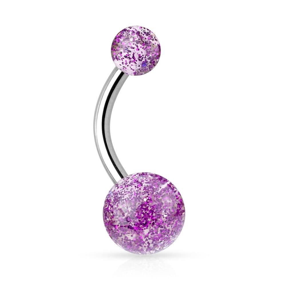 Piercing do pupíku - banánek se třpytkami (fialová) - BA01044-A - náhled 1